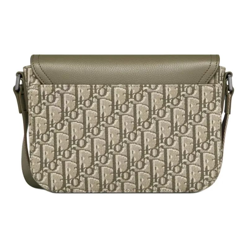 DIOR Oblique Print Grained Cow Leather Saddle Bag Messenger Bag Crossbody Bag Shoulder Bag Men's Khaki-3