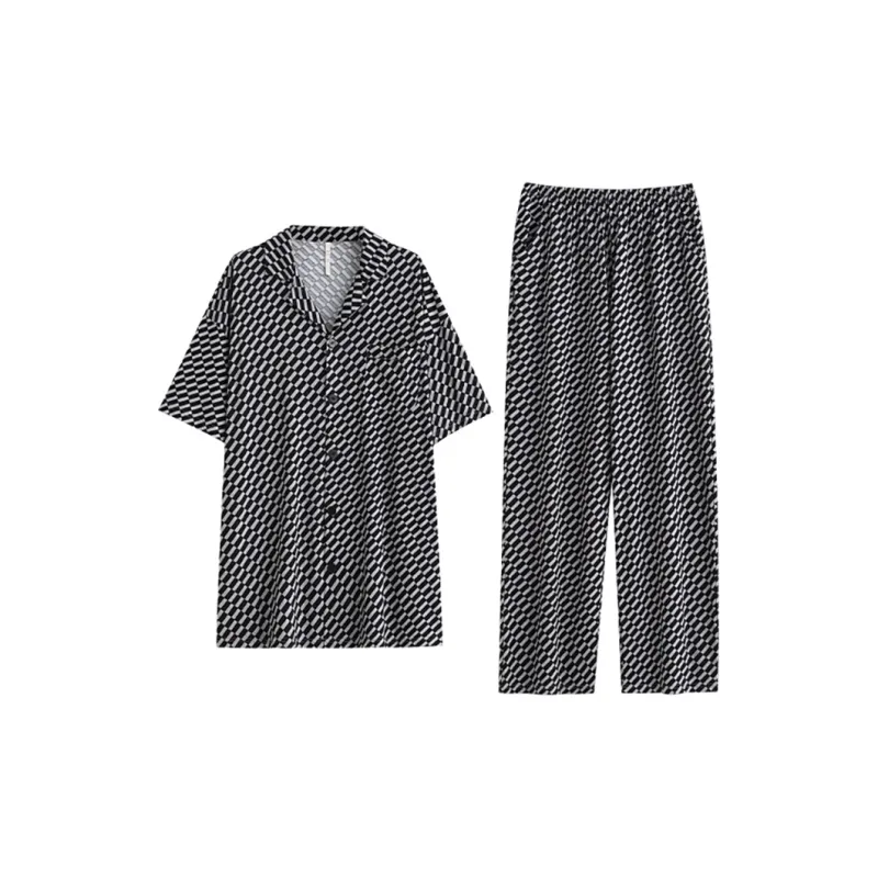 Yue Nei Pajama Set Men's Light Gray Blue-0