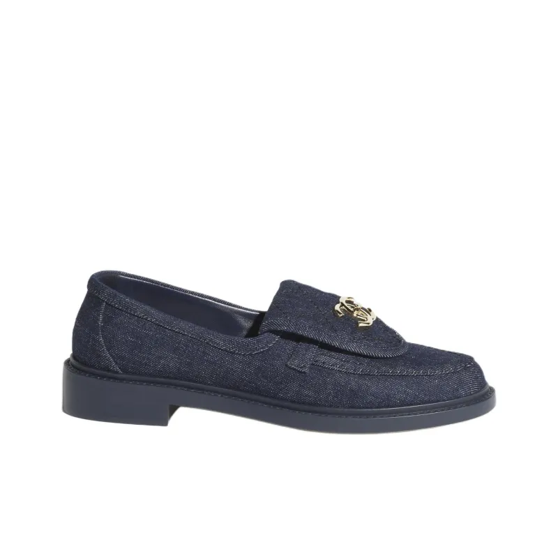 CHANEL Loafers 2cm Women's Blue-1