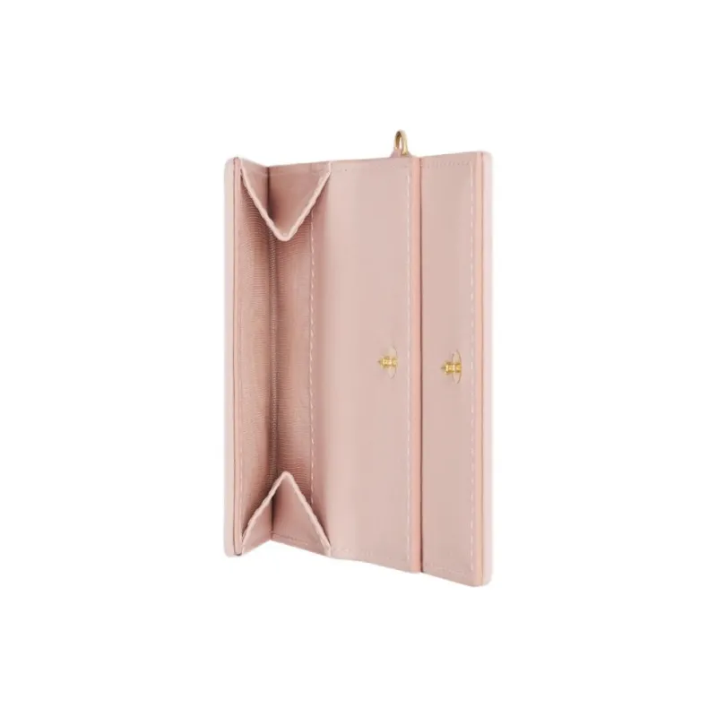 DIOR Lady Dior Soft Lambskin Handheld Card Holder Wallet Women's Light Pink-3