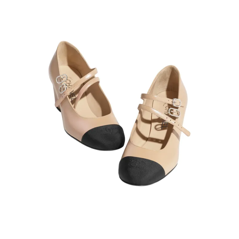 CHANEL Chunky Heel Mary Jane Shoes 6cm Women's Pink-4