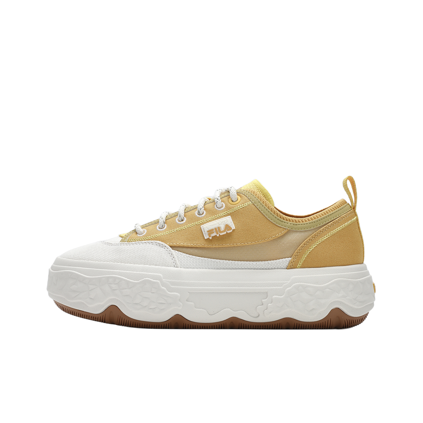 gold and white fila shoes