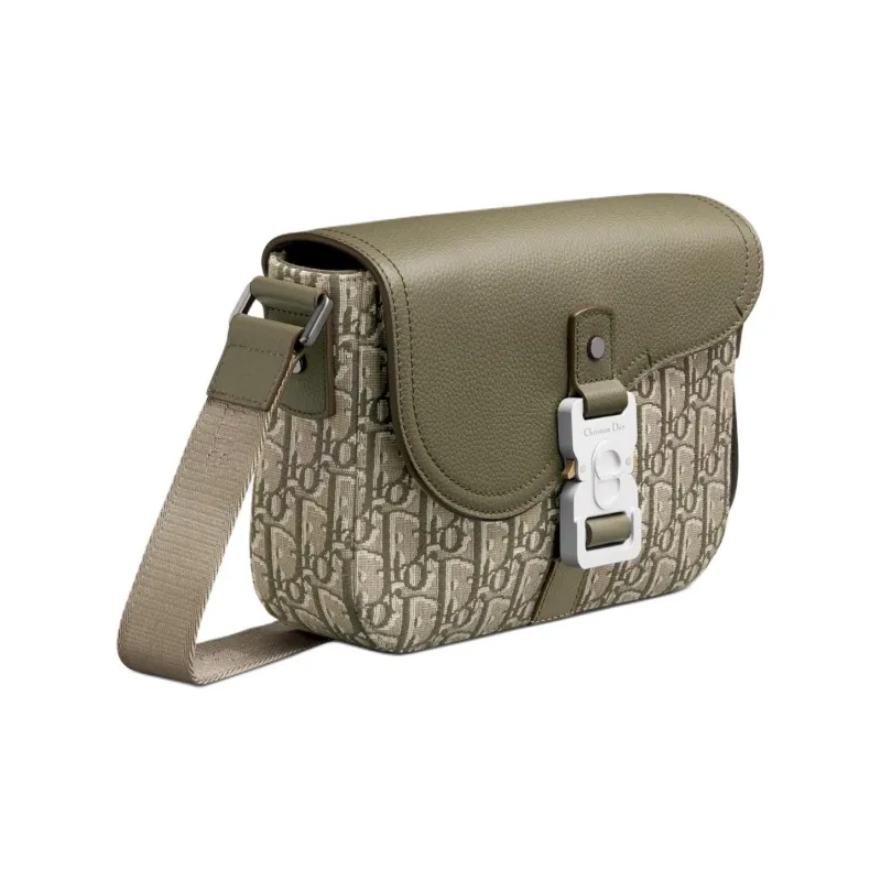 DIOR Oblique Print Grained Cow Leather Saddle Bag Messenger Bag Crossbody Bag Shoulder Bag Men's Khaki-2