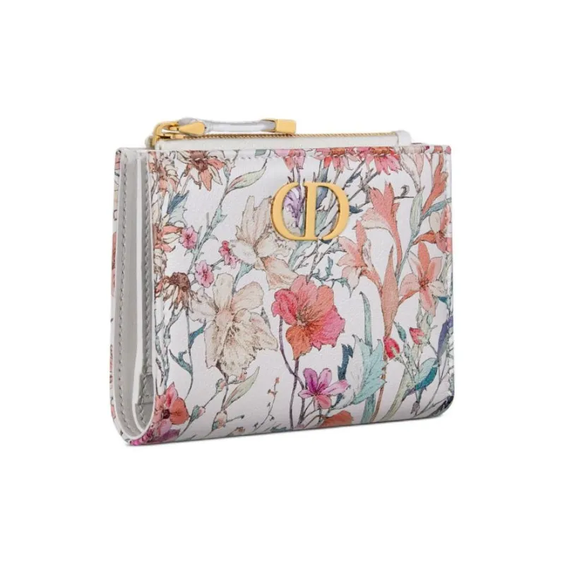 DIOR Caro Calfskin Wallet Women's White & Multicolor-1