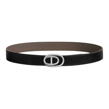 HERMES Solid Color Design Leather Belts Men's Black Width: 3.2CM