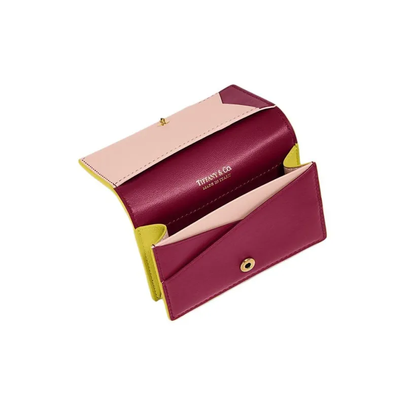 TIFFANY & CO. Leather Card Clip Card Holder Women's Yellow Green-3