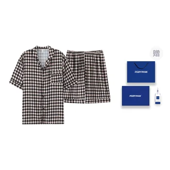 Floating Light Islands Pajama Set Men's Gift Box Set Black Gray Color