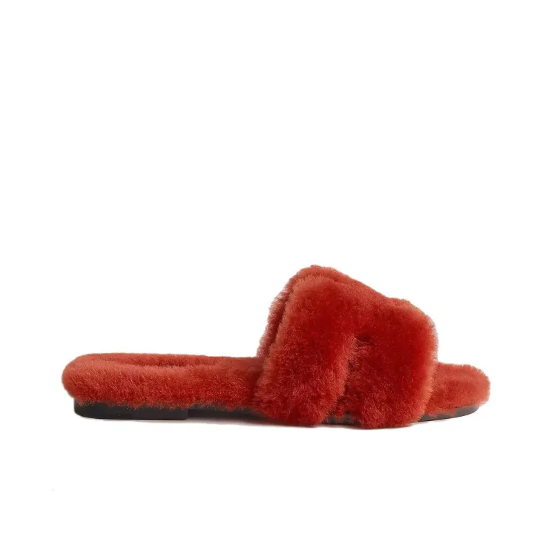 HERMES Oran Slide Slippers Women's Red-1
