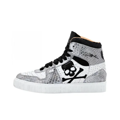 PHILIPP PLEIN Hi-Top Skateboard Shoes Unisex Low-Top Gray/White