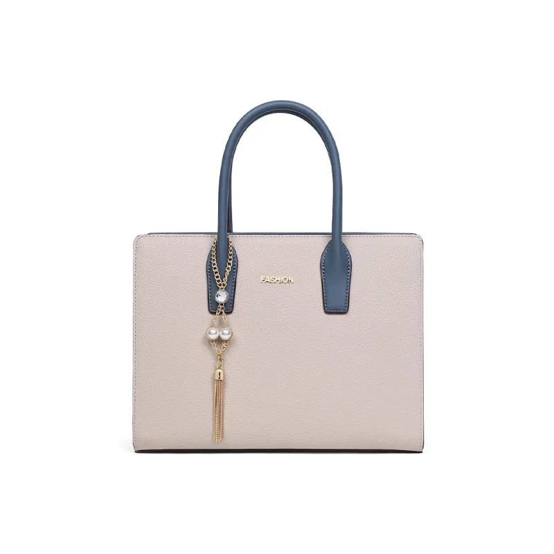 COMELY Cow Leather Patchwork Synthetic Leather Handbag Regular Women's Ecru-1