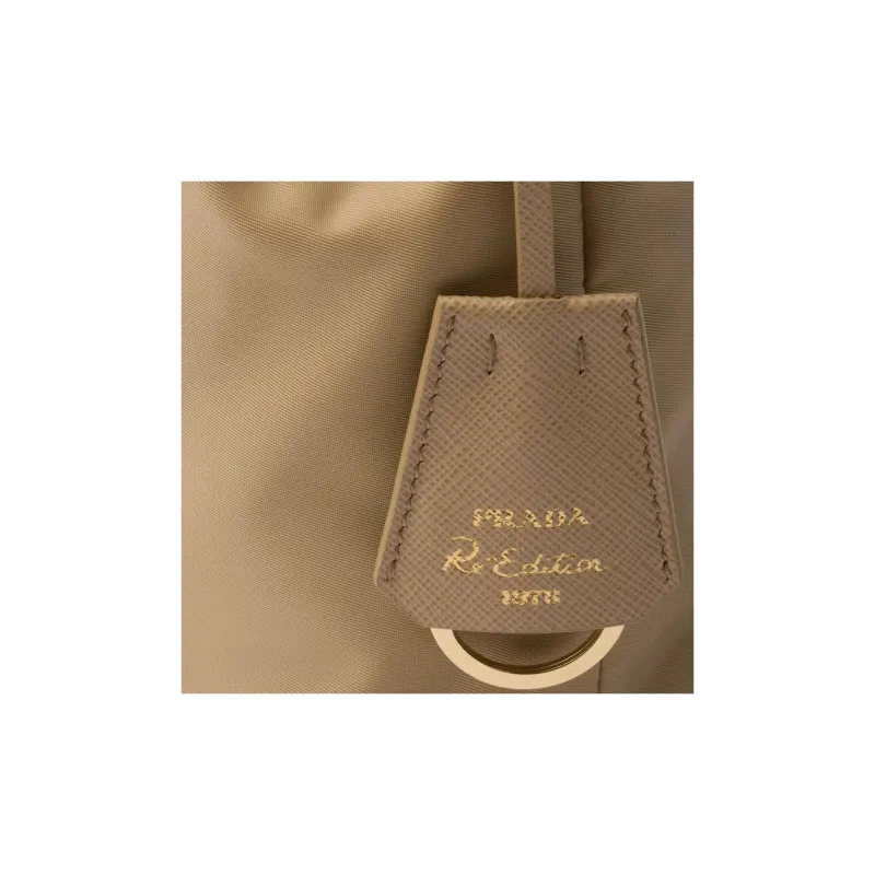 PRADA Re-EditionRe-Nylon Fabric With Leather Bucket Bags Shoulder Bag Crossbody Bag Handbag Mini Women's Camel Brown-4