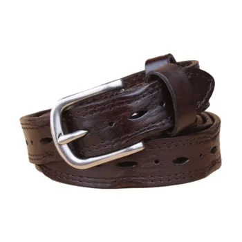 ACUC Korean Style Vintage Thin Car Line Cut Out Top Grain Cow Leather Leather Belts Women's 2.3cm