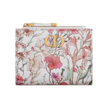 DIOR Caro Calfskin Wallet Women's White & Multicolor