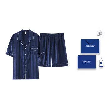 Floating Light Islands Pajama Set Men's Gift Box Set Navy Blue