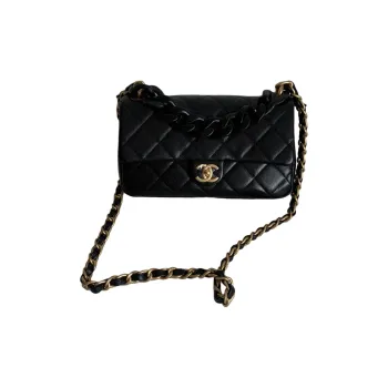 CHANEL Grain Embossed Litchi Grain Cow Leather Mini Square Flap Bag, Shoulder Bag, Crossbody Bag Tubas Women's Black