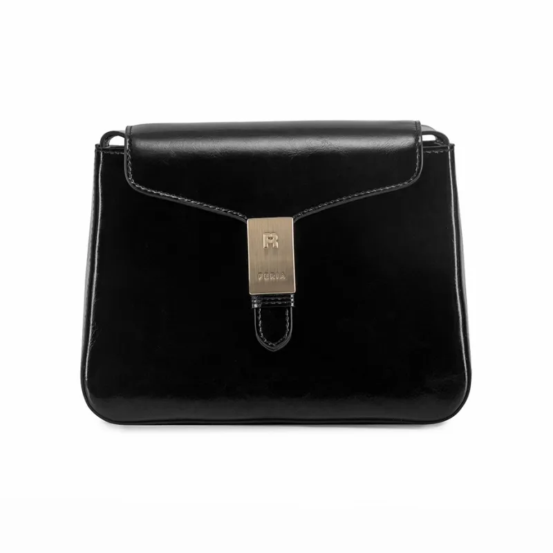 FERIA Cow Split Leather Waxed Leather Commute Small Square Bag Medium Size Women's Caramel/Black-4