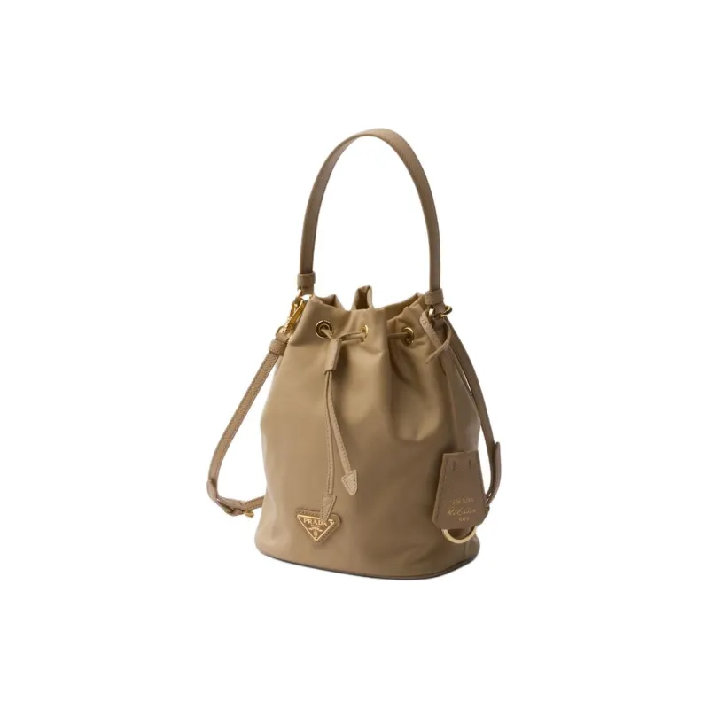 PRADA Re-EditionRe-Nylon Fabric With Leather Bucket Bags Shoulder Bag Crossbody Bag Handbag Mini Women's Camel Brown-1