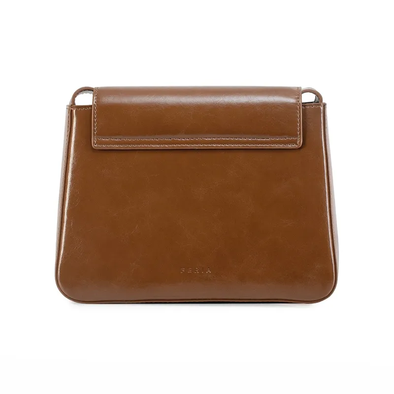 FERIA Cow Split Leather Waxed Leather Commute Small Square Bag Medium Size Women's Caramel/Black-1