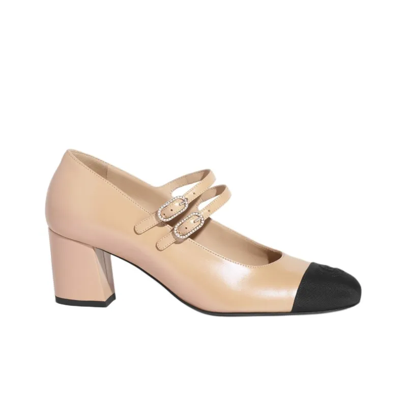 CHANEL Chunky Heel Mary Jane Shoes 6cm Women's Pink-1