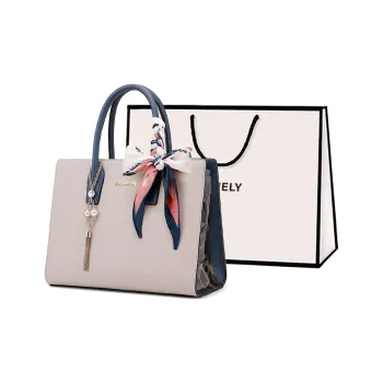 COMELY Cow Leather Patchwork Synthetic Leather Handbag Regular Women's Ecru