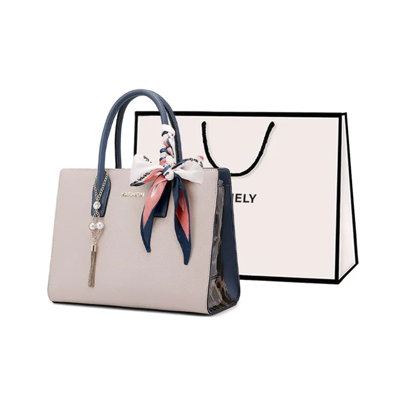 COMELY Cow Leather Patchwork Synthetic Leather Handbag Regular Women's Ecru-0