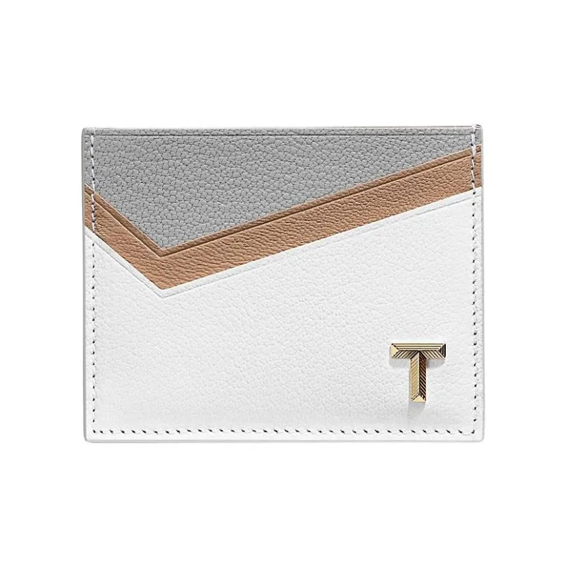 TIFFANY & CO. Tiffany T Goatskin Card Holder Women's Taupe Multicolor-0