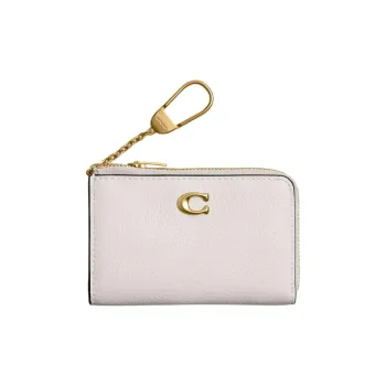 COACH L Zip Polished Grain Leather Keychain Key Pouch Mini Women's Brass & Chalk