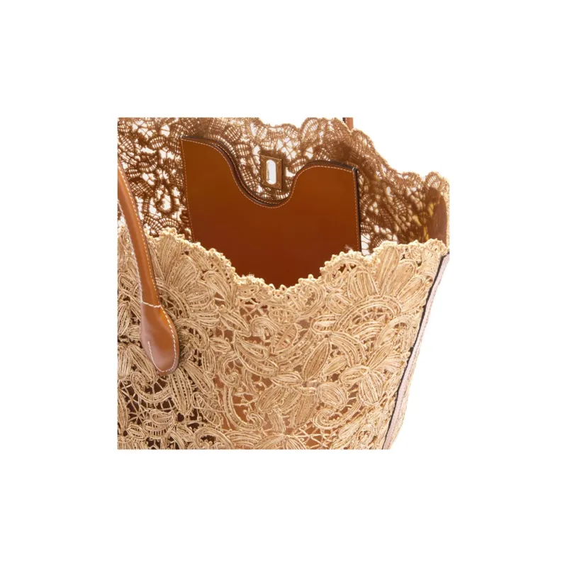 ERMANNO SCERVINO Raffia And Smooth Calfskin Tote Bag Shopping Bag Handbag Women's Natural-4