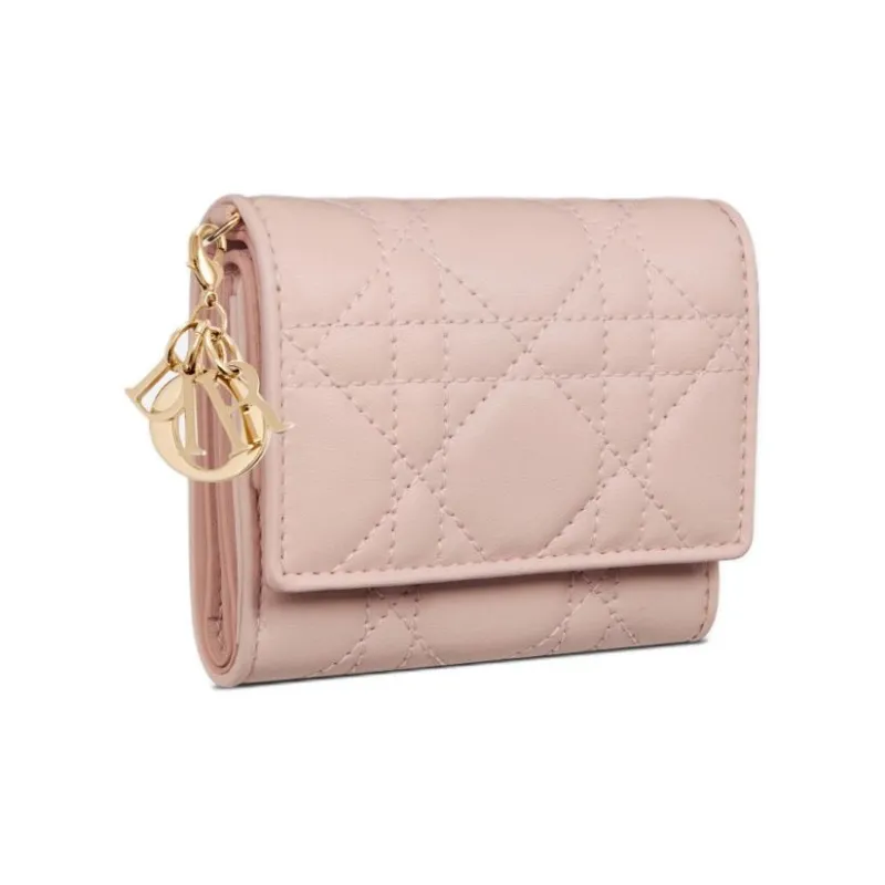 DIOR Lady Dior Soft Lambskin Handheld Card Holder Wallet Women's Light Pink-1