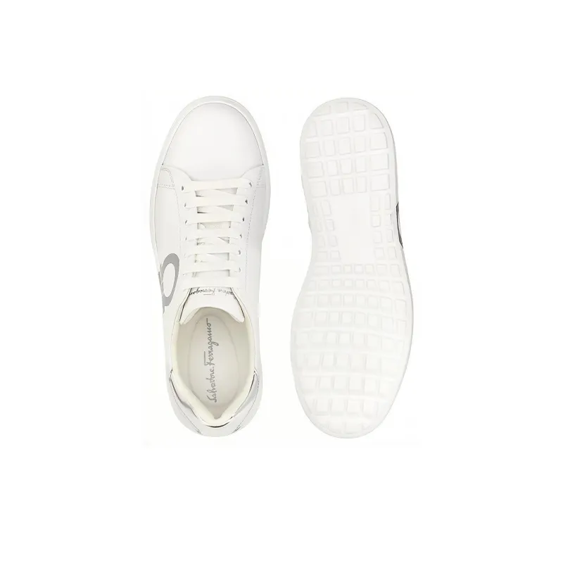 FERRAGAMO GANCINI Low Top Stylish Skateboarding Shoes Men's Silver White-4