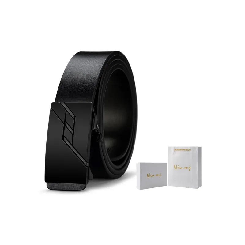 NIUMJ Automatic Buckle, No Button Inside, Business Belt, Business, Suit Trouser Belt Cow Leather Belts Men's 3.3cm-3