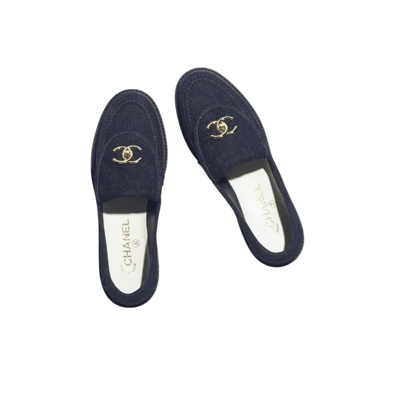 CHANEL Loafers 2cm Women's Blue-3
