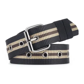 ACUC All-Season Stripes Multicolor Youthful Students Pin Buckle Belt Canvas Leather Belts Unisex Width 3.8cm
