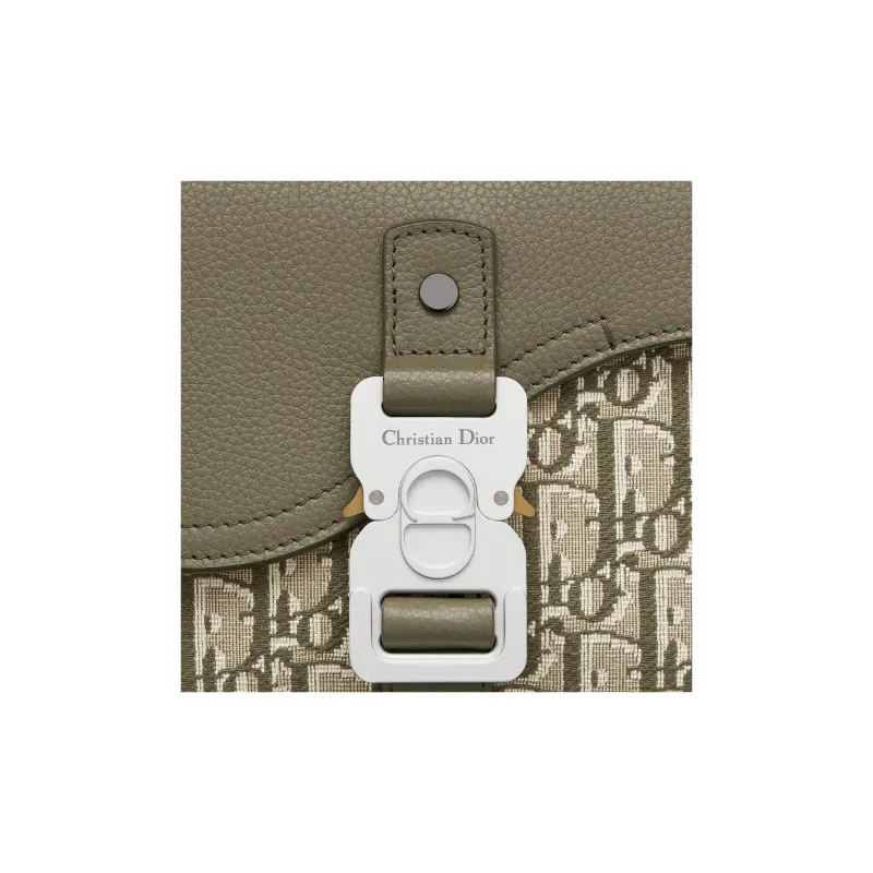 DIOR Oblique Print Grained Cow Leather Saddle Bag Messenger Bag Crossbody Bag Shoulder Bag Men's Khaki-5