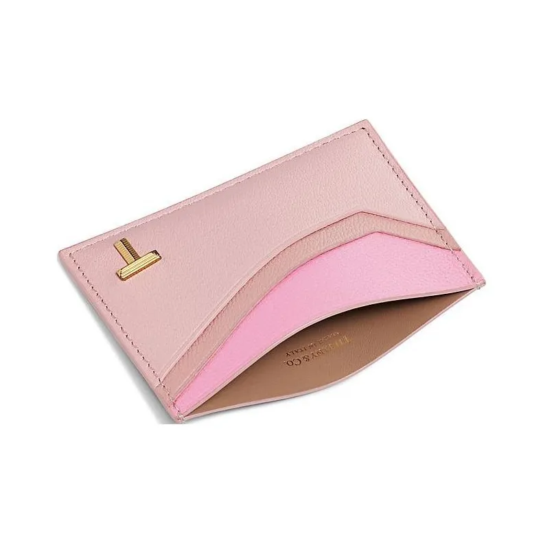 TIFFANY & CO. Tiffany T Goatskin Card Holder Women's Pink Multicolor-3