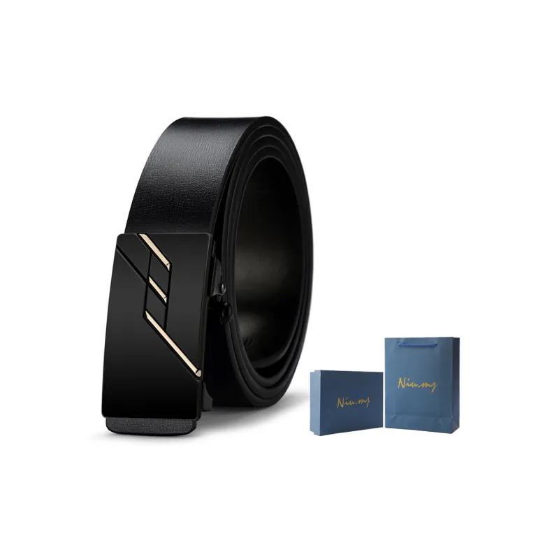 NIUMJ Automatic Buckle, No Button Inside, Business Belt, Business, Suit Trouser Belt Cow Leather Belts Men's 3.3cm-1