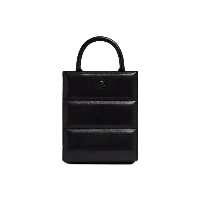 Moncler Calfskin Tote Bag Shopping Bag Shoulder Bag Crossbody Bag Handbag Mini Women's Black-0
