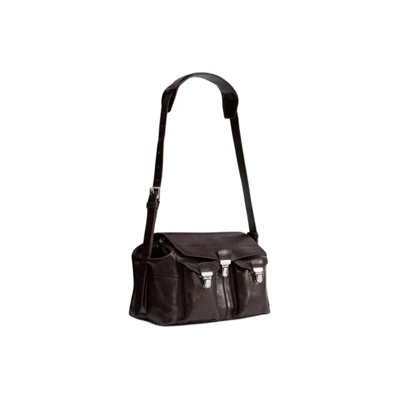Lemaire Cow Leather Handbag Shoulder Bag Medium Size Women's Dark Brown-3