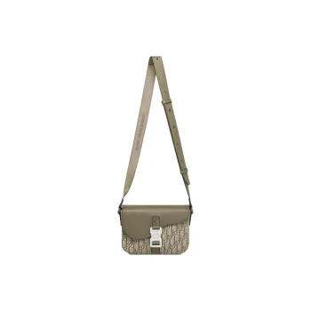 DIOR Oblique Print Grained Cow Leather Saddle Bag Messenger Bag Crossbody Bag Shoulder Bag Men's Khaki