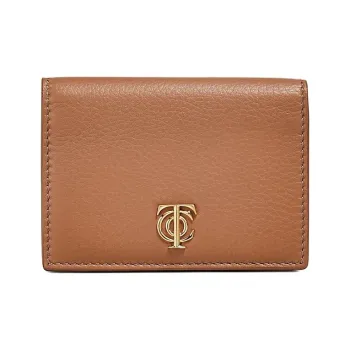 TIFFANY & CO. Leather Card Clip Card Holder Women's Tan