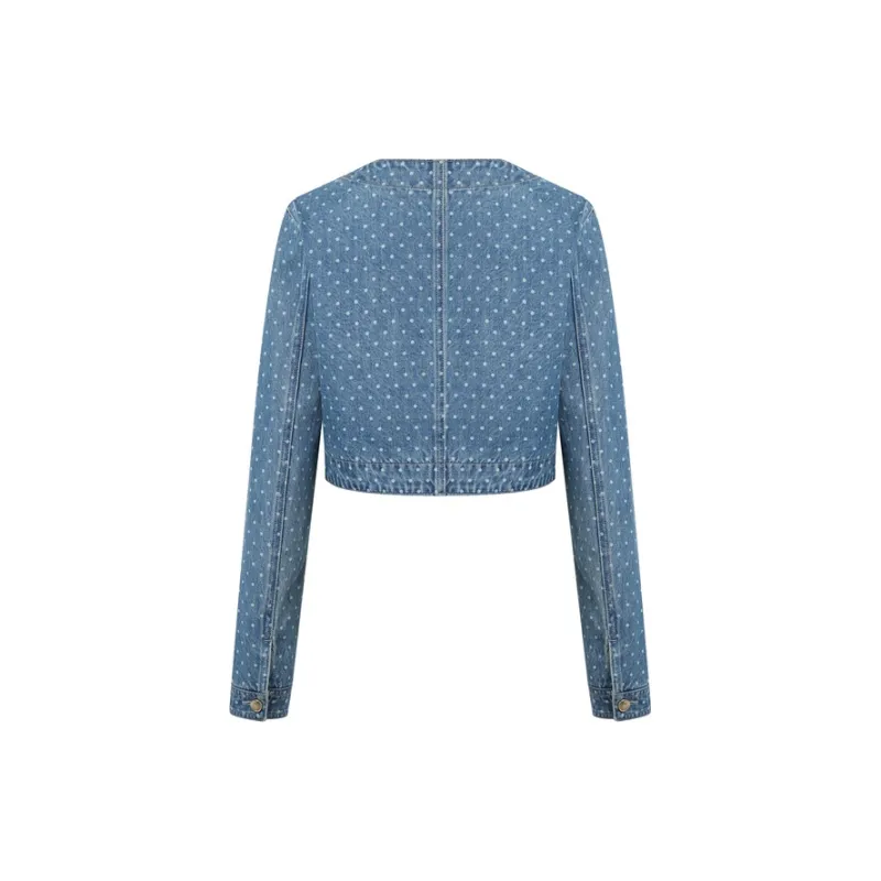 Three Quarters Cropped Coat Women's Blue-1