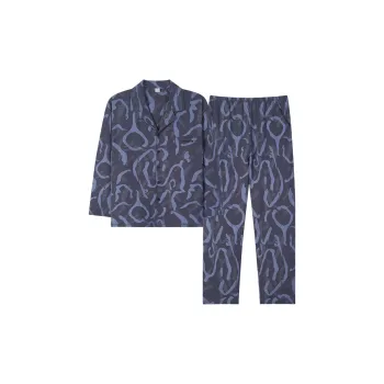 Sha Qian Pajama Set Spring And Fall Season Men's Blue Gray