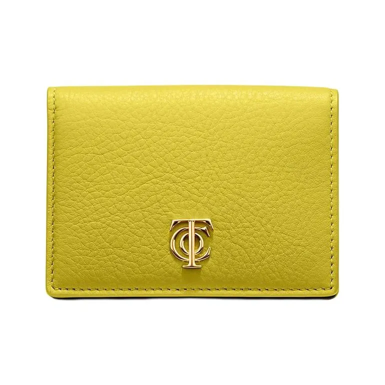 TIFFANY & CO. Leather Card Clip Card Holder Women's Yellow Green-0