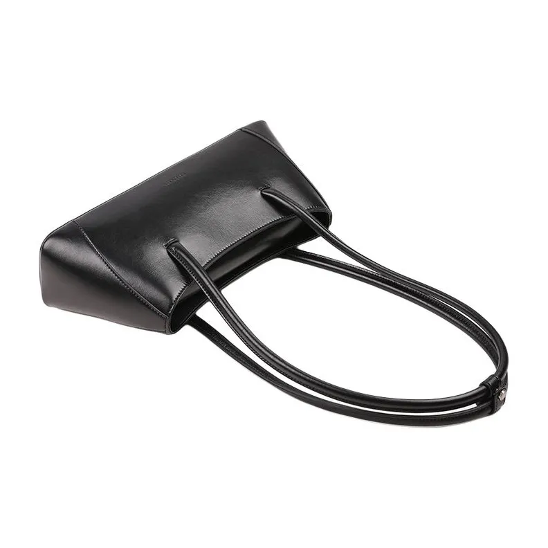 MESCOLATO Top Grain Cow Leather One Shoulder Shoulder Bag Medium Size Women's Ecru/Classic Black-4
