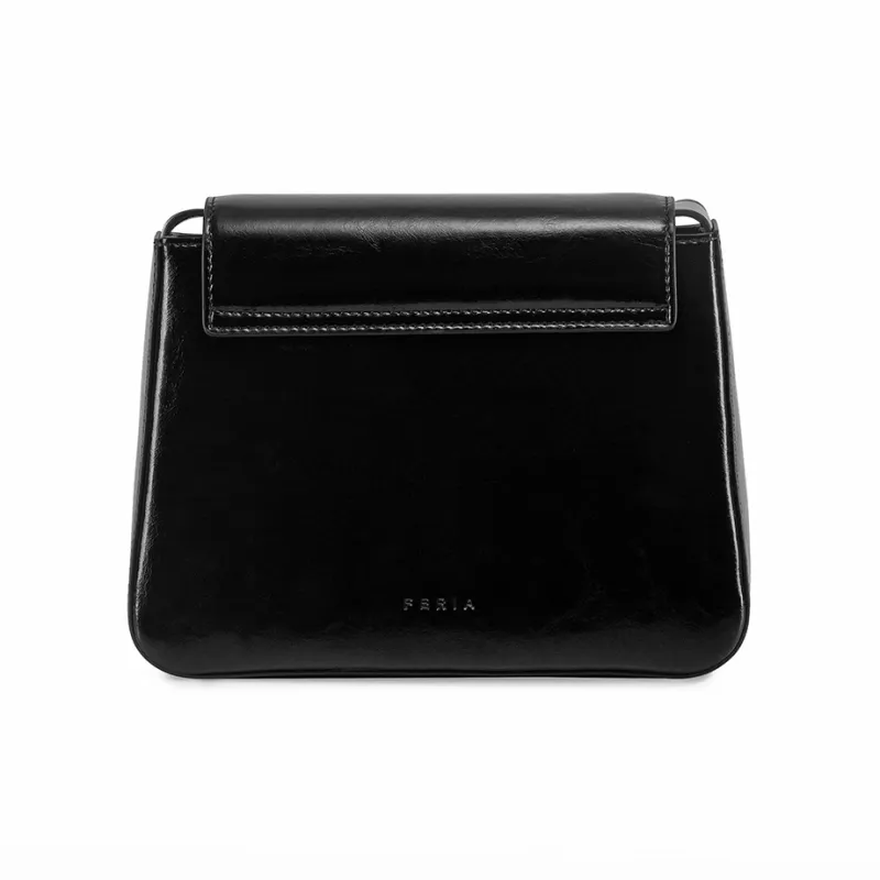 FERIA Cow Split Leather Waxed Leather Commute Small Square Bag Medium Size Women's Caramel/Black-5