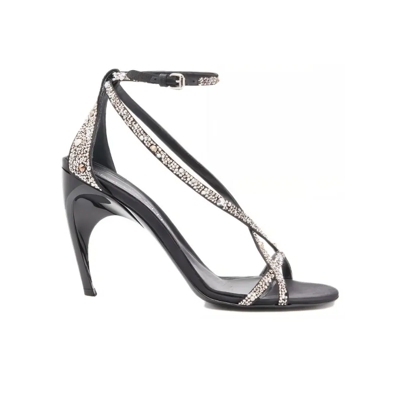 Alexander McQueen Armadillo Crossed Sandals 'Black Silver' Women's-1