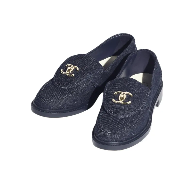 CHANEL Loafers 2cm Women's Blue-2