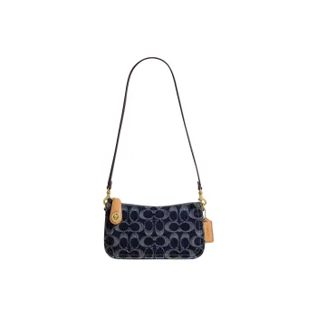 COACH Penn Iconic Denim Hobo Man Shoulder Bag Small Size Women's Blue