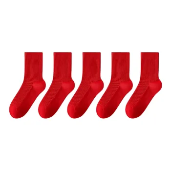 H YXIANG Mid Calf Socks Men's 5 Pack Red