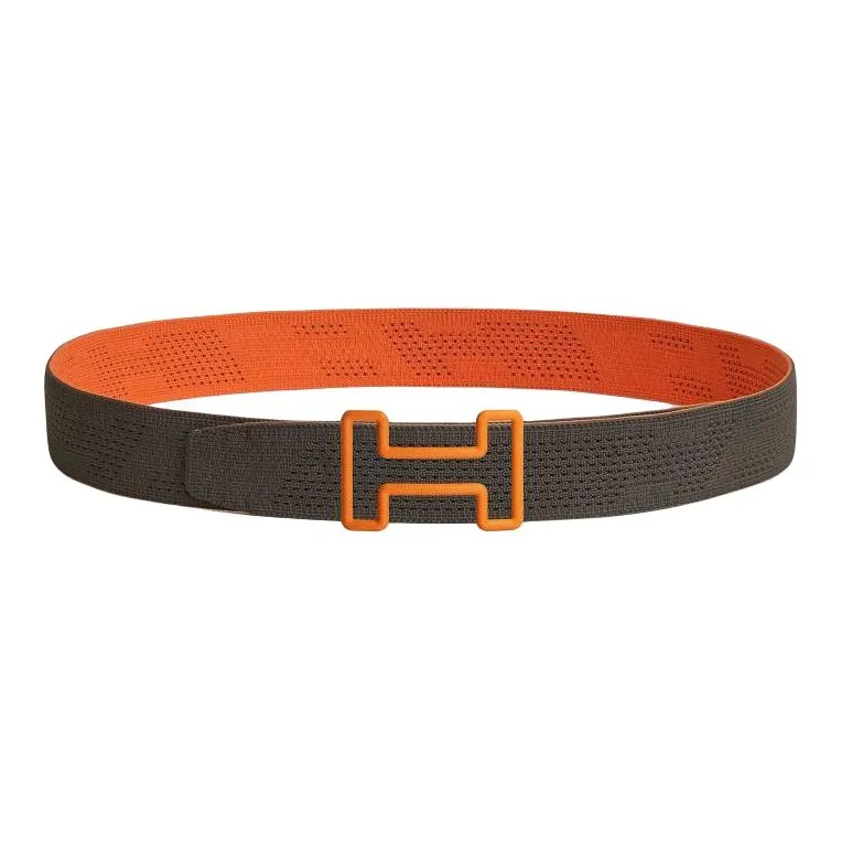 HERMES Double Sided Tonight Smooth Buckle Belt Men's Orange/Brown Width 3.8CM-1